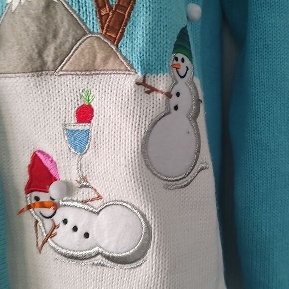 Crystal Kobe beach snowman holiday palm tree frosty cardigan  Sz S - Picture 3 of 7